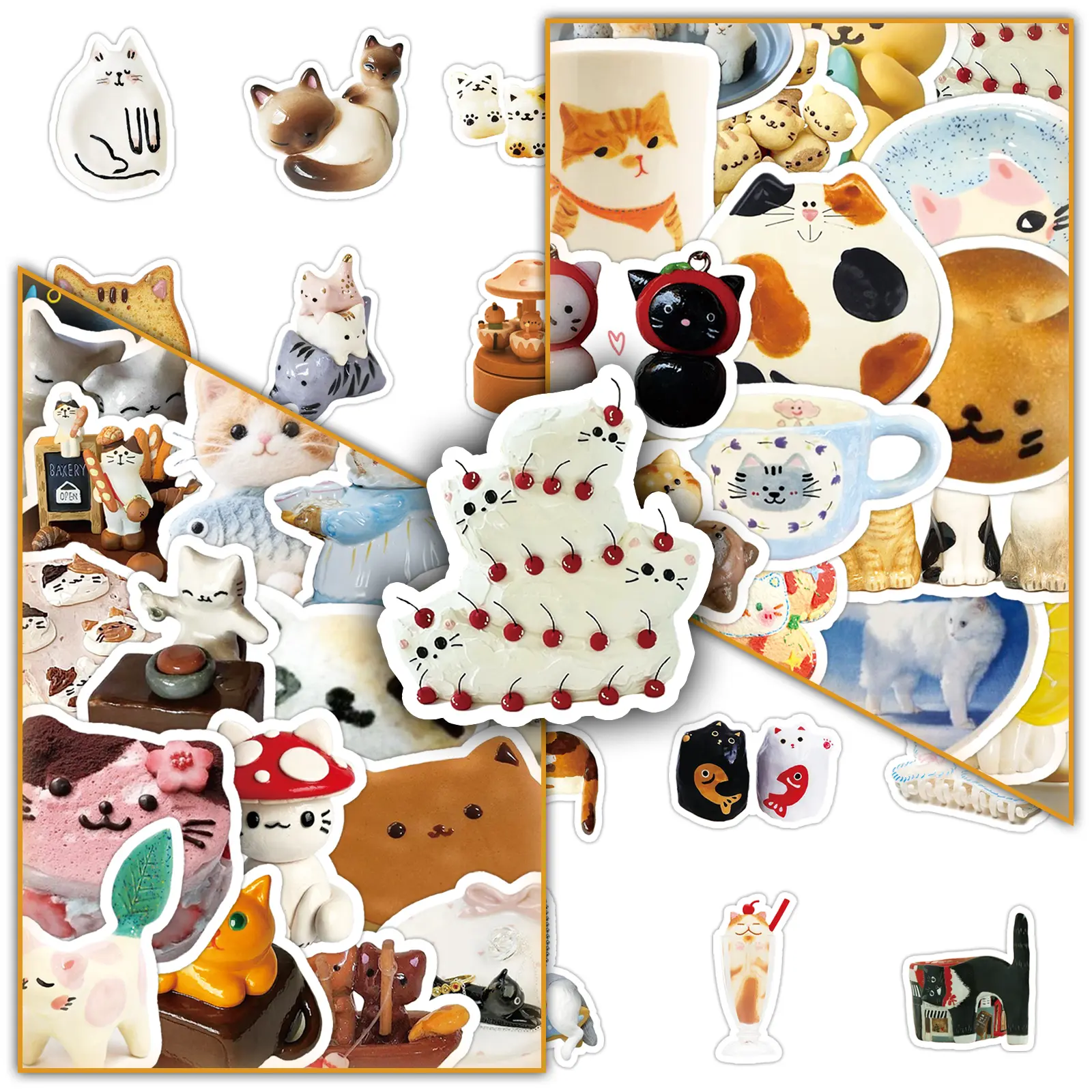 100-Piece Meow Sticker Set (2 Repeating Designs) - Kawaii Cat Decals for Journaling & Crafts, Adhesive Stickers