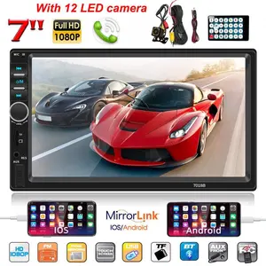 Dual Din Car Audio 7 Inch Touch Screen with Bluetooth Reversing Camera, USB, AUX, Auto Radio, MP5, MP4, MP3, MP3 Player, 12LED Rear Camera