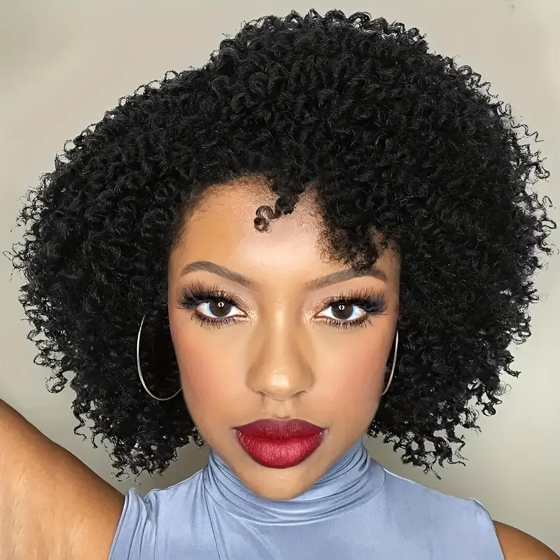 Black Curly Lace Front Wig  16 Inches Human Hair No Glue High-Density Natural Black Style for Women Glueless Frontal Wigglueless wigs