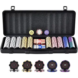 VEVOR Poker Chip Set, 500-Piece Poker Set, Complete Poker Playing Game Set with Carrying Case, Heavyweight 14 Gram Casino Clay Chips, Cards, Buttons and Dices, for Texas Hold'em, Blackjack, Gambling