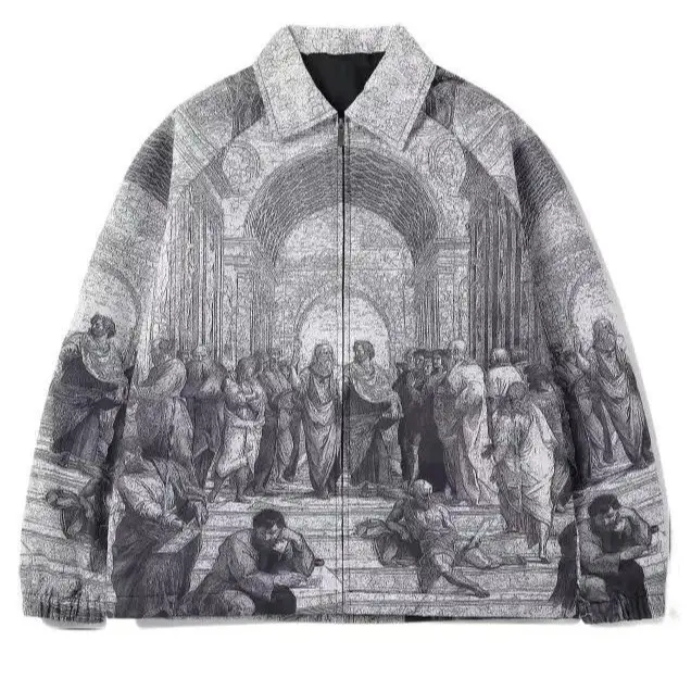 Men's Fitted Autumn 3D Print Long-Sleeve Graphic Jacket - Grey Zipper Fashion Coat, Casual Stylish Menswear Outerwear, Wardrobe