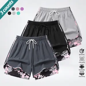 3-Pack High-Stretch Quick-Dry Sports Shorts, Faux Two-Piece Anti-Exposure Lining, Elastic Drawstring Waistband, Suitable for Running, Fitness, Basketball Training, Yoga, and Outdoor Activities