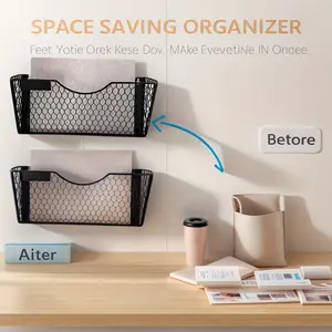 Magnetic File Holder, Pocket Magnetic File Organizer, No Drilling Magnet Paper, Mail Sorter, Magazine Basket, Fridge Cabinet, Office Classroom Wall Storage Rack, Office Desk Accessories