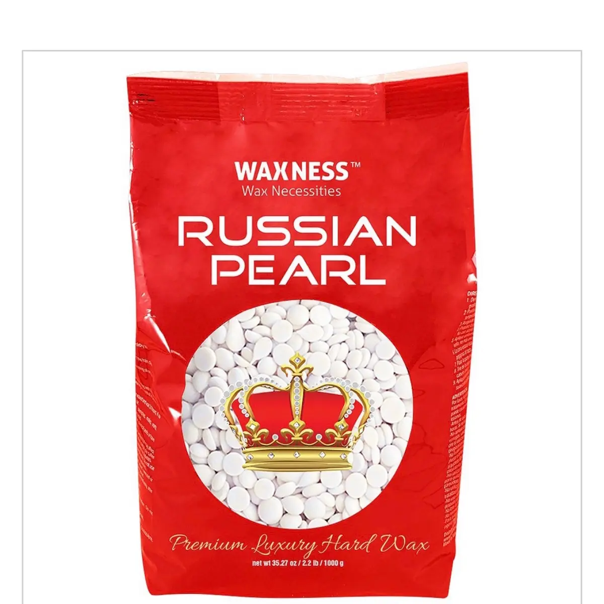 WAXNESS Russian Pearl Hard Wax (2.2 lb) - Hypoallergenic Polymer Blend Synthetic Resin Hair Removal Cream, Soothing Removable Cosmetic for Sensitive Facial & Body Care