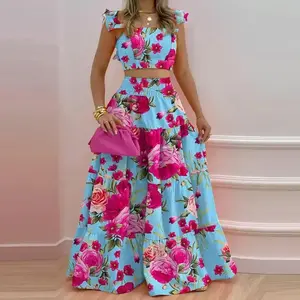 Fashionable summer commuter dress with a mid waist, sexy straps, a big swing skirt, and a casual floral fit