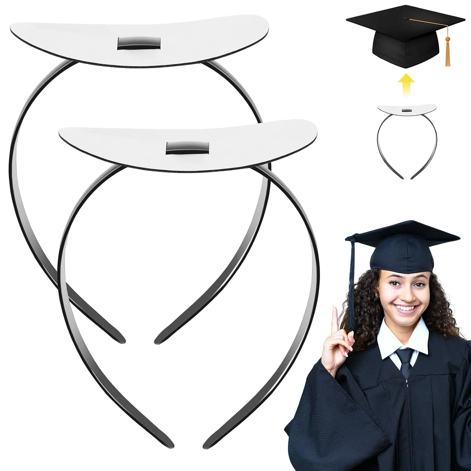 2-Piece 2025 Graduation Cap Headband Sets, Grad Cap Hair Accessories with Adhesive Felt for Graduates,summerwins