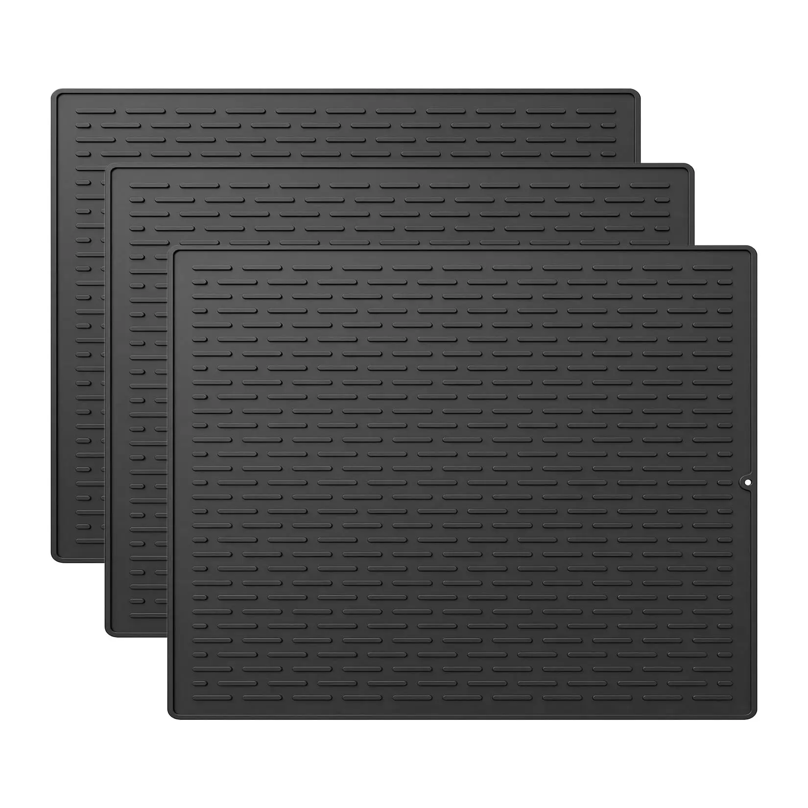 3pcs Silicone Dish Drying Mat Set, Multi-Size Grey Kitchen Draining Pad, Heat Resistant, Non-Slip, Fast Drying Mat for Dishes, Utensils, Countertop Protection,Black