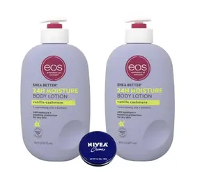 EOS Shea Better 24 Moisture Body Lotion. Vanilla Cashmere. 16 fl oz. ( Pack of 2) Travel Size Body Cream 1 Oz., 3 Piece Set Hydrating Moisturizing Skincare Skin Repair Moisturizer