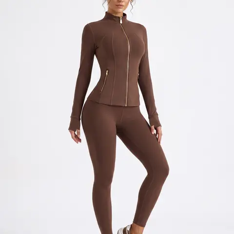 Uncia Active Women's  Workout- Stand Collar Zip-Up Slim-Fit Athletic Jacket, High-Waist Compression Leggings, Soft Stretchy Matching Sports Outfit for Gym, Daily Wear (Sohochic), 2 Piece Sets, Workout Sets Women