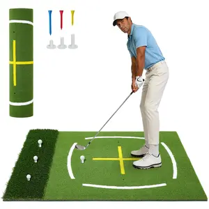 5x4ft Portable Golf Hitting Mat, Dual Turf with Guide Lines, Thick PE&EVA Base, Foldable Training Mat for Men & Dads
