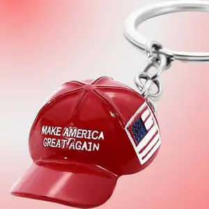 MAGA Hat Metal Keychain 2024 Baseball Cap Keychain,Metal Key Chain Keychain Ring with USA Flag,Flag Hat Metal Key Chain