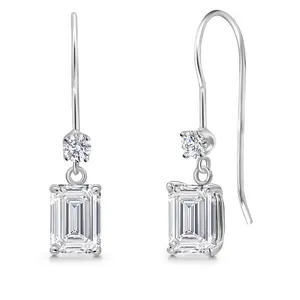 1.64 Cttw IGI Certified Lab Grown Diamond Dangle Drop Earrings For Women in 14K White Gold | Emerald Cut 0.75 Ct Each | VS1 Clarity | D-E Color