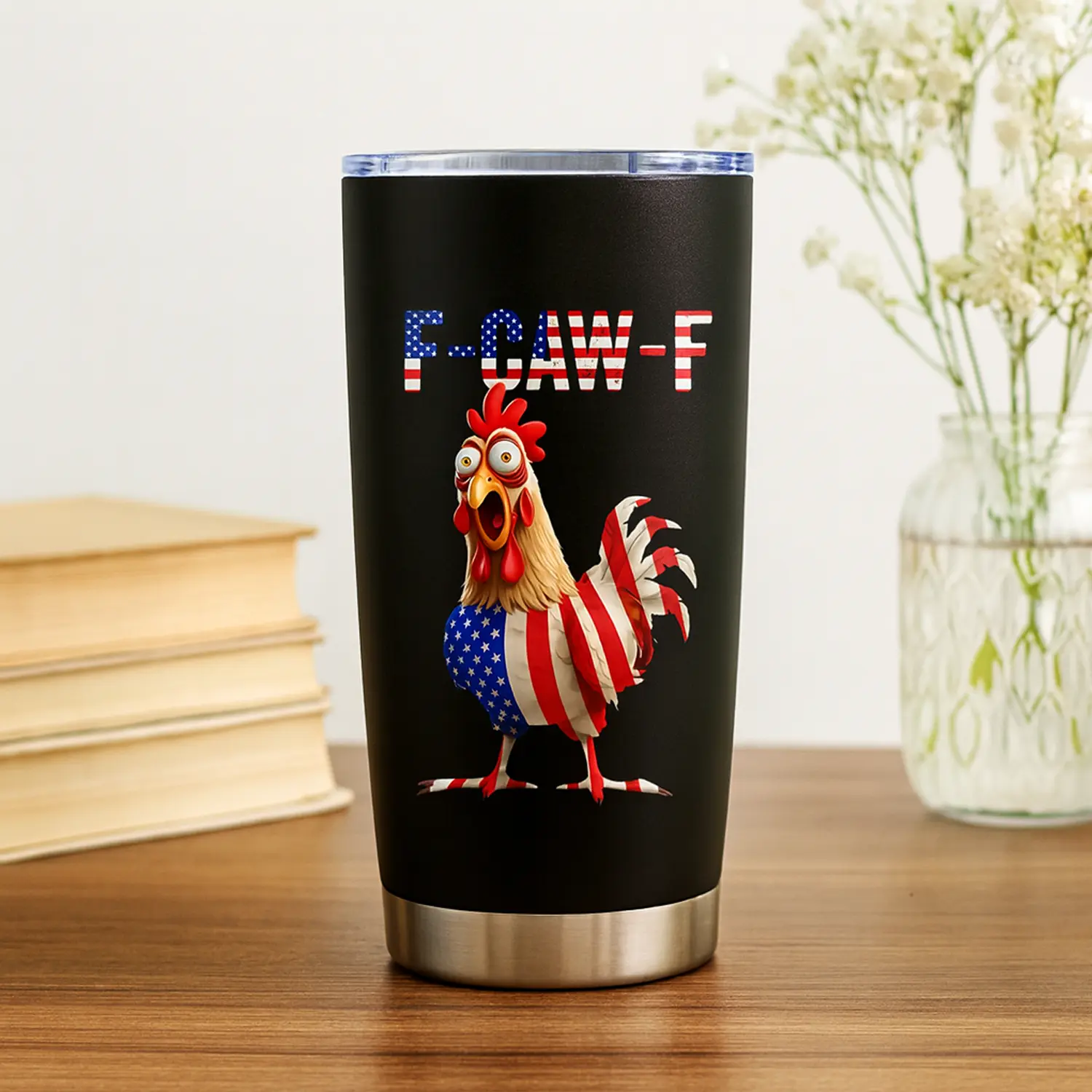 [BNB Christmas Gift 2025] F-Caw-F Flag Funny Tumbler 20oz, Drinkware Coffee Cup, Rooster, Chicken, Trending Cup Gifts for Birthday Halloween Valentines Mothers Day Christmas