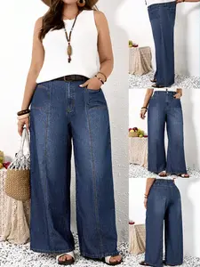 Plus Size Wide Leg Jeans for Women, High Waist Patchwork Design, Loose Fit Denim Jeans, Comfortable and Stylish