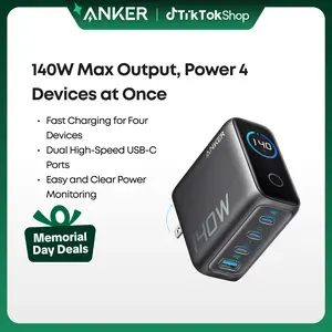 #SummerVibes Anker 140W GaN Laptop Charger, 4-Port Power Adapter with Intuitive Touch Controls and Fast Multi-Device Charging, Compatible with MacBook, iPhone 17/16 Series, Samsung, Pixel, and More