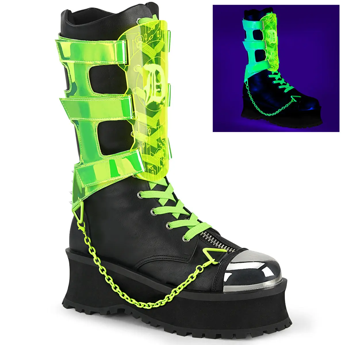 Demonia Men's Gravedigger-255 Black Vegan Leather Knee-high Boots
