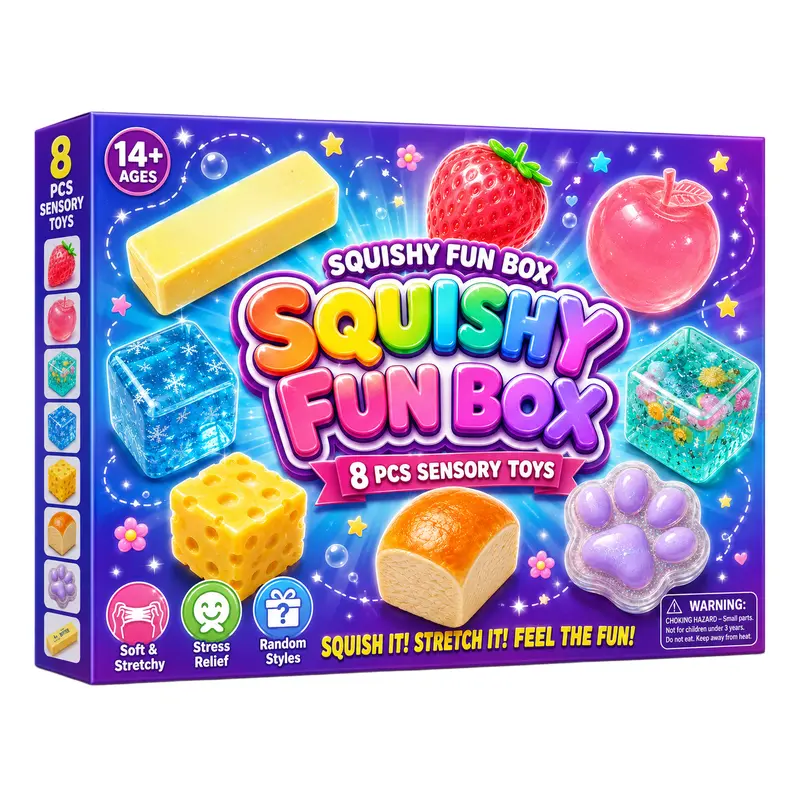 8-Piece Mystery Squishy Toy Set, Slow-Rising Stress Relief Fidget Toys, Sensory Squishy Bundle with 8 Unique Styles, Creative Blind Box Party Gifts