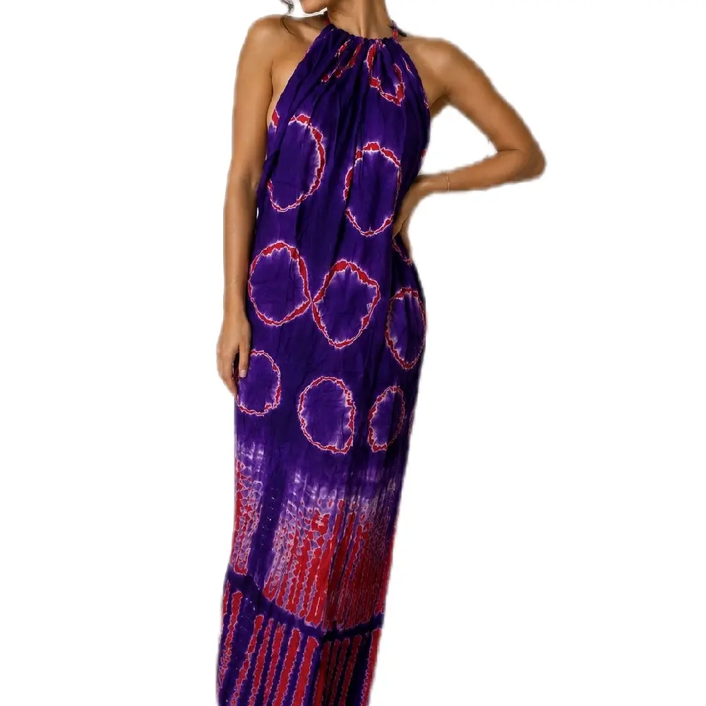 Summer Dera Backless Batik Long Dress, with inner Bras Tie and Dye Vibrant colors  100% cotton Floor Length Dress for women Daily Wear  Elegance casual Beach Dress
