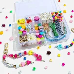 420 Piece Women's Beaded Keychain Making Kit, Acrylic Heart Star Flower Letter Charm DIY Keychain Hanging Decor Materials Jewelry Set