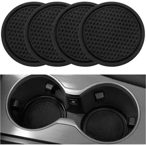 Cup Coaster, 4 count Universal Non-Slip Cup Holders Embedded in Ornaments Coaster,  Interior Accessories, Black