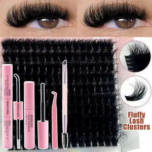DIY Eyelash Extension Kit 120D/100D/80D Fluffy Cluster Lashes 0.07mm Synthetic Natural Voluminous Lashes with Bond and Seal ，Lahes Glue, Tweezers,Lasshes Remover（9-16mm Multi-Length, Reusable, Beginner-Friendly）Home Use/Party/Daily Makeup Must-Have