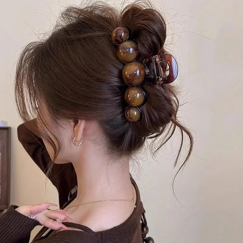Female 2-Piece Korean-Style Elegant Casual Geometric Plastic Claw Clips, Large Sturdy Accessories for Thick Back-of-Head Hair, Sophisticated Versatile Fashion Picks