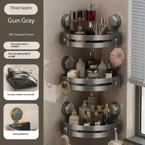 3-Pack Gun Gray Plastic Triangle Suction Cup Shower Caddy 3-Tier Corner Shelves No Drilling Bathroom Storage Rack Bathroom Organizer Bathroom Accessories Organizer 40lbs Load Capacity