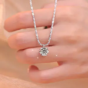 GRA Certified Moissanite 6 Prong Pendant Necklace Genuine Sterling Silver Synthetic Moissanite Necklace Sparkling Women's Fine Jewelry