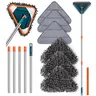 Long Handle Wall Cleaner Adjustable Length Wall Mop 360° Spinning Head Floor Wall Washing Cleaning Tool for Walls Ceiling Fans Floors Baseboards Dust Kitchen General Purpose, 6 Replacement Pads and 1 Silicone Squeegee