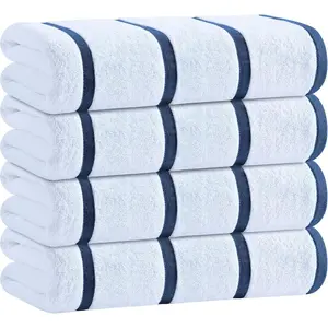 White Classic Cotton Pool Towels Oversized 30 x 60 Inches, Ultra Absorbent and Low Lint Striped Beach Towels for Adults, Stripes Design Luxury Extra Large Bath Towels, Navy Blue, 4 Pack