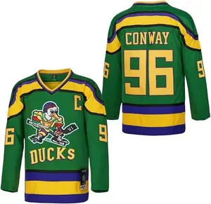 Youth Magic Ducks Jersey #96 Conway #99 Banks Jersey, Movie Hockey Jersey