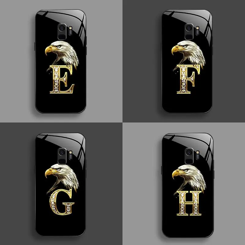 Suitable for [Galaxy S9] New high-end domineering bald eagle letter glass mobile phone case New business simple metal paint electroplated glass mobile phone case Affordable anti-fall and anti-fingerprint 995