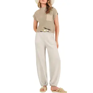 ANRABESS Women's Two Piece Outfits Knit Sweater Vest Crop Top Pants Lounge Matching Tracksuit Comfortable Sweatsuit Travel Clothes Sets ANRABESS Women's Two Piece Outfits Knit Sweater Vest Crop Top Pants Lounge Matching Tracksuit Comfortable Sweatsuit Travel Clothes Sets