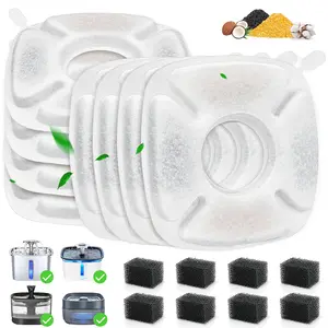 8 Pack Cat Water Fountain Replacement Filters, 8 Pcs Cats Fountain Filters & 8 Pcs Pre-Filter Sponges for 95oz/2.8L 135oz/4L 67oz/2L Automatic Pet Dog Fountain Water Dispenser Filter