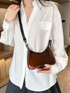 Trendy Transparent Crescent Underarm Bag, Waterproof PVC Jelly Crossbody, Women's Summer Beach Commute Concert Essential, Large Capacity Clear Bag