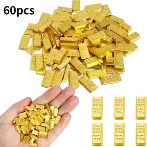 60 Mini Simulated Gold Bars, A Decorative Masterpiece, With Ultra-Realistic Details, Made Of Durable Plastic Material And Electroplated For Long-Lasting Durability And Color Retention. Suitable For Handicraft Home Decoration, Vintage Style, Anime Themes