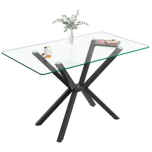 47.24" Rectangular Clear Tempered Glass Dining Table with Stylish Metal Legs for Modern Kitchen Dining Room Sleek Contemporary Design