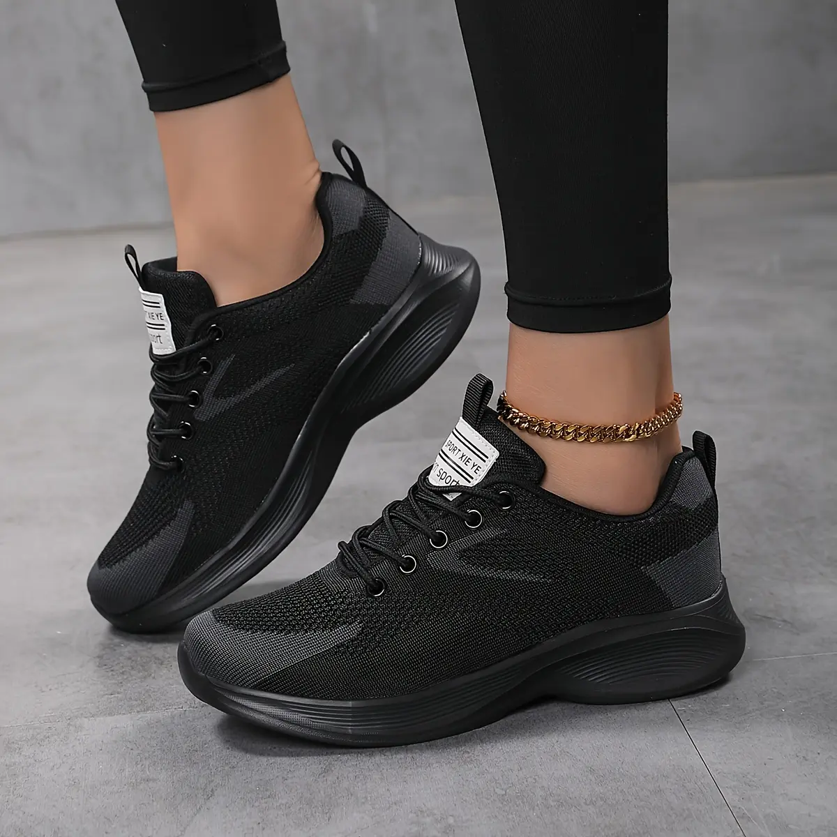 Sosenfer Women’s Closed Low-Top Lace-Up Fabric Sports Shoes - 2026 Style 6238-1 (Black) Non-Slip, Wear-Resistant Rubber-Cushioned, Lightweight Shock-Absorption Sporty Chic Athletic Footwear for Walking, Super Lightweight Sneakers