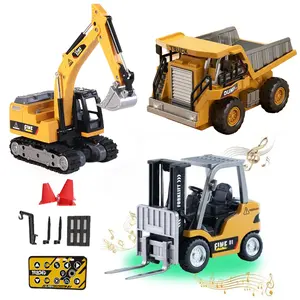 Mini RC Construction Truck Toys, 1/64 Scale Alloy Excavator & Forklift, Diecast Metal Engineering Vehicles, Lights & Sounds, USB-C Rechargeable RC Car, Remote Control Construction Toy Set, Birthday Christmas Gift for Boys Kids & Adults