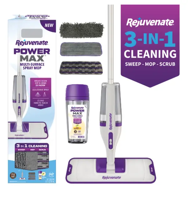 Rejuvenate PowerMax Multi-Surface Spray Mop Kit, Powerful 3-in-1 Cleaning, Sweep, Mop & Scrub