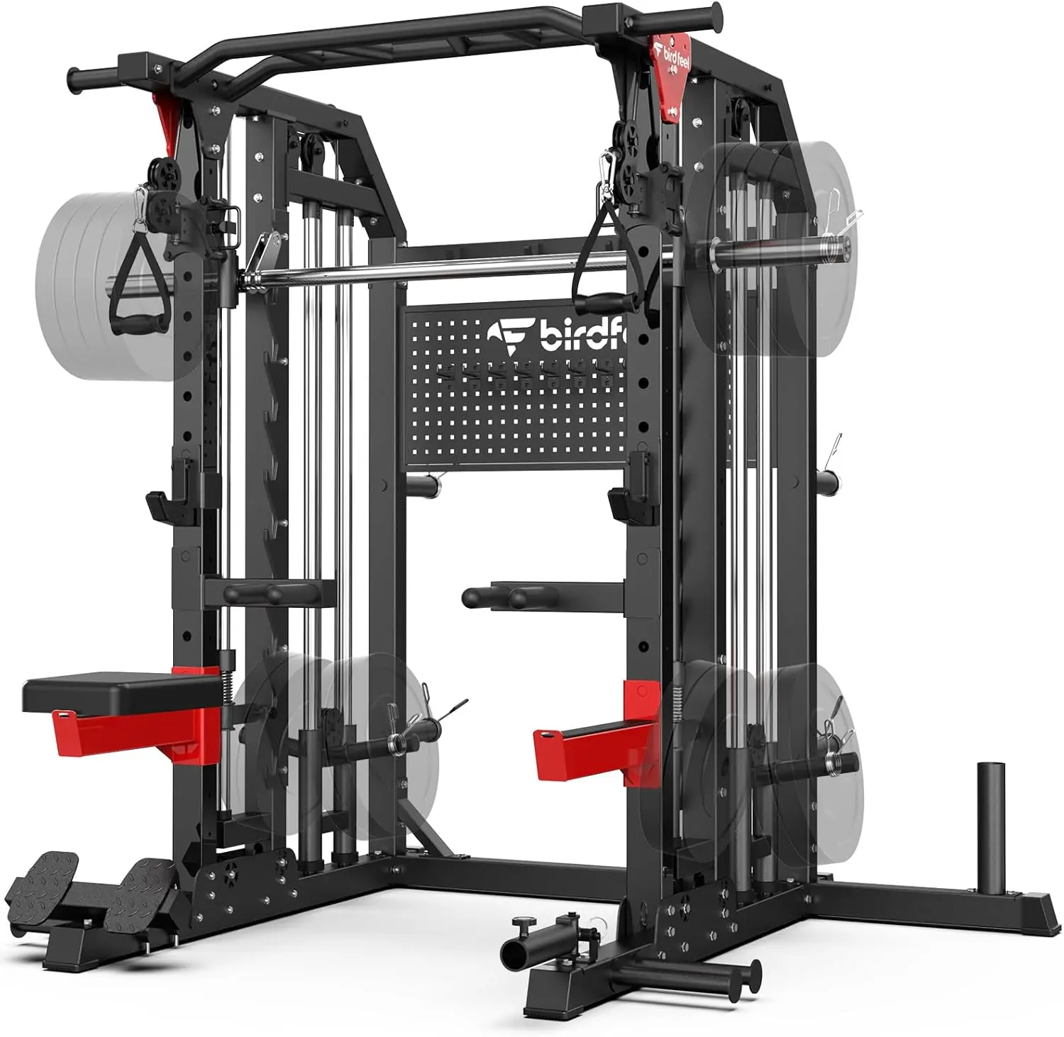 Pooboo 2000LB Home Gym Power Cage, Heavy-Duty Steel Smith Machine for Strength Training with Lat Pulldown, Cable Crossover, 16 Height Positions, and Pegboard Storage, 2” × 2” Steel, 100Lb+ Capacity