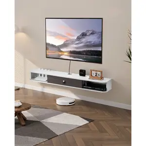 Summervibes VEVOR Floating TV Stand, 55 in Wall Mount Entertainment Center with Cable Hole, Modern Floating TV Shelf with Storage Cabinet, Particle Board Console for DVD Player, Cable Box, Game Console, White