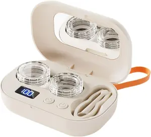 Ultrasonic Rechargeable Contact Lens Cleaner with Vanity Mirror - Portable Case for Hard & Soft Lenses, 2 Cleaning Modes, Daily Deep Cleaning for Travel, Sports, Office, and Home Use