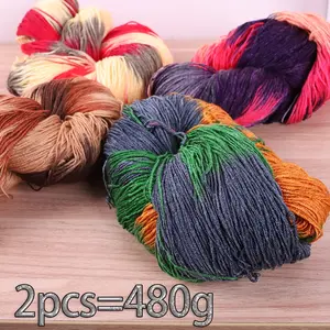 480g Multi-Color Hand-Dyed Yarn Skeins, 4-Ply Twist for Knitting Sweaters Hats Scarves Shoes, Craft Supplies for DIY Projects