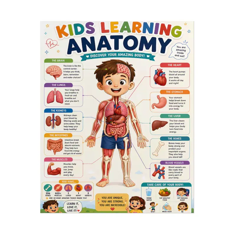 Poster Kids anatomy posters Kids learning anatomy Kids Learning Anatomy Rolled Human Body Organs Educational Chart (unframed) homedecor