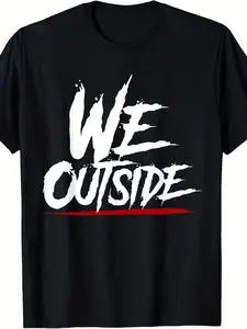 Men'S & Women'S Retro Graphic T-Shirt - "WE OUTSIDE" Print Streetwear Tee - Heavyweight 220GSM Pure Crewneck Shirt - with & Red Lettering - All-Season Casual Top for Urban Fashion & Outdoor Activities - Unisex Adult Apparel