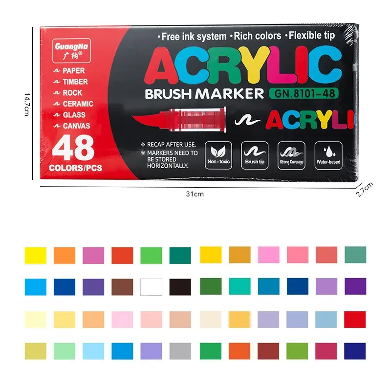 Acrylic Paint Marker Pen, 1 Box Multifunctional Brush Marker Pen, DIY Crafts Art Drawing Supplies for Rock Painting, Ceramic & Glass, Colorful Marker Set, Markers for Coloring, Art Painting, Art Materials, Acrylic Marker Pens, Acrylic Drawing Markers