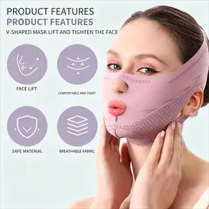 1Pc V-Shaped Face Lifting Strap, Double Chin Reducer, Jawline Sculpting Face Slimming Band for Women & Men, Reusable Face Lift Belt, Face Sculpting Bandage for Sleeping, Invisible Elastic Facial Support, Jawline Shaper