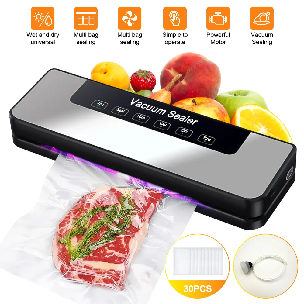 【DealsForYouDays】Household Kitchen Automatic Vacuum Sealer for Food Preservation - 120W, 60kPa, 30cm Sealing Width, Dry & Wet Modes, 50 Vacuum Bags, 110V US Plug
