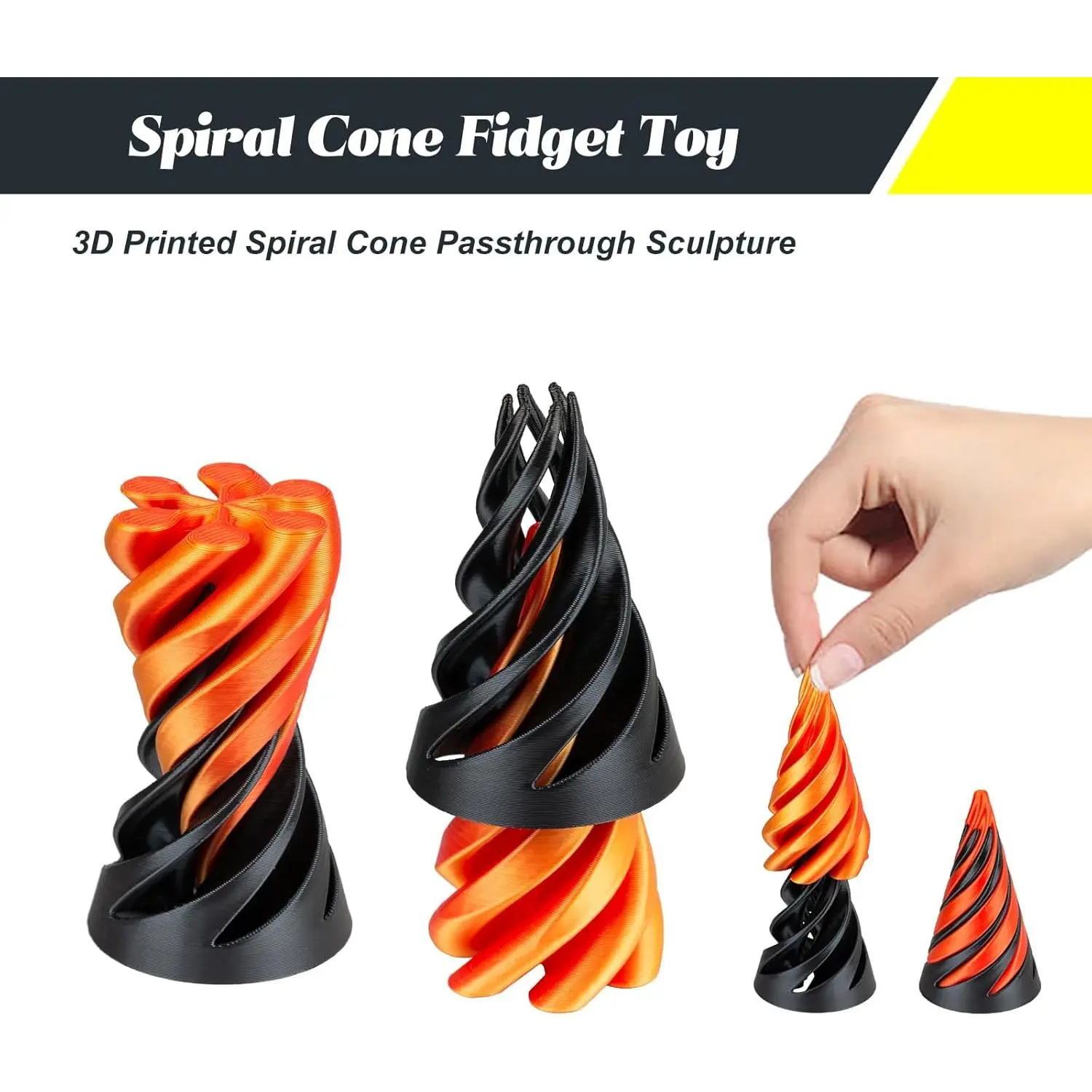 3D Printed Impossible Cone & Pyramid Spiral Toy - Calming Sensory Tools, Desk Decor + Fidget Gadget, Stress Relief Relaxation Gift, Hand Fidget Ornament